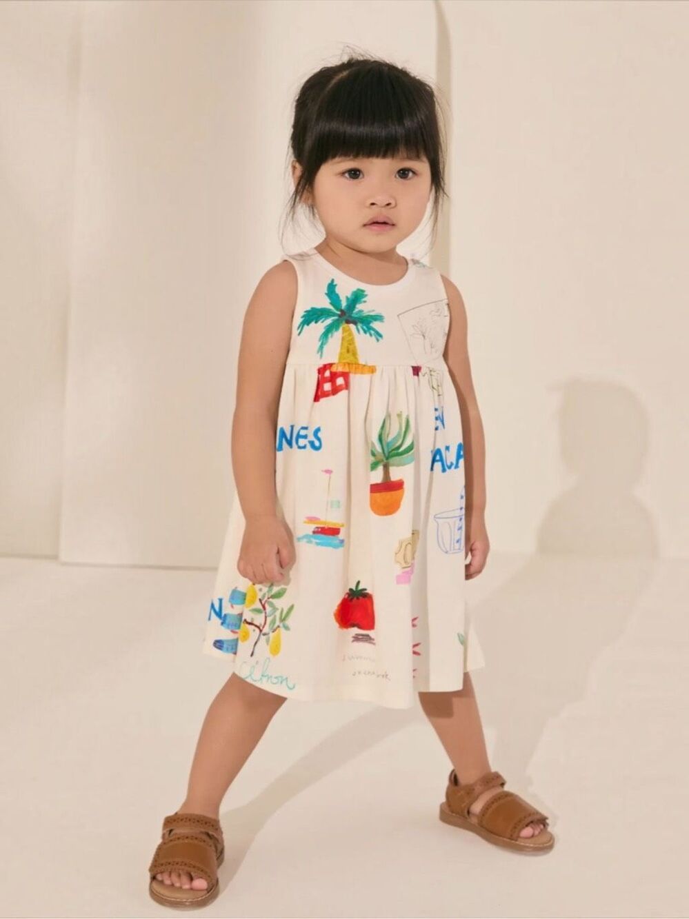 Next Toddler Girl En Vacances Summer Vacation Print Cotton Dress 2T